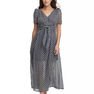 NWT Calvin Klein Clip-Dot Chiffon Maxi Dress, Size 10